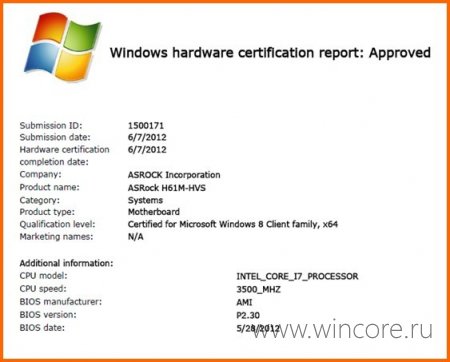 Компания ASRock первой сертифицировала для Windows 8 свою материнскую плату