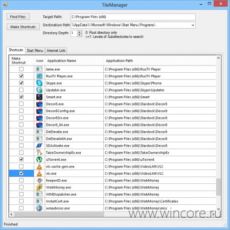 Tilemanager8 — пакетное создание ярлыков программ на начальном экране Windows 8