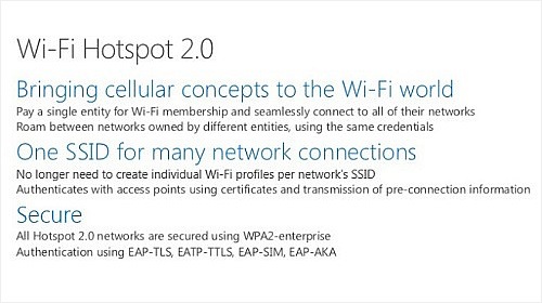 Windows 10    Wi-Fi Hotspot 2.0  Bluetooth Wideband Speech