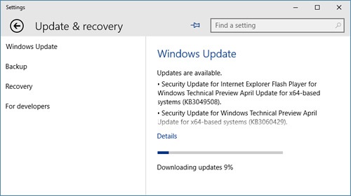 Для Windows 10 Technical Preview 10061 выпущено ещё четыре обновления