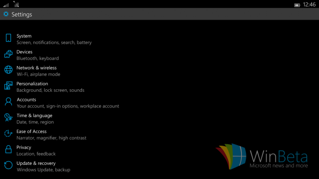 Скриншоты ранней версии Windows 10 для маленьких планшетов