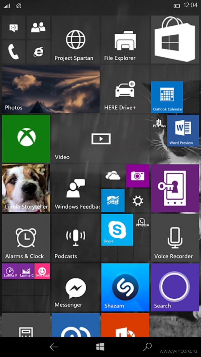 Скриншот: обновлённый начальный экран Windows 10 для телефонов 10070