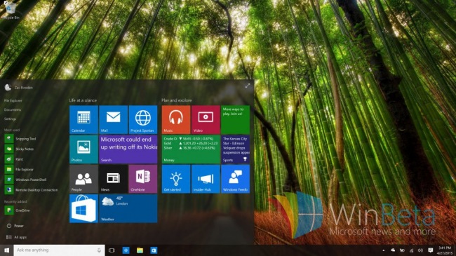 Меню Пуск и панель задач Windows 10 получат прозрачность в стиле Aero