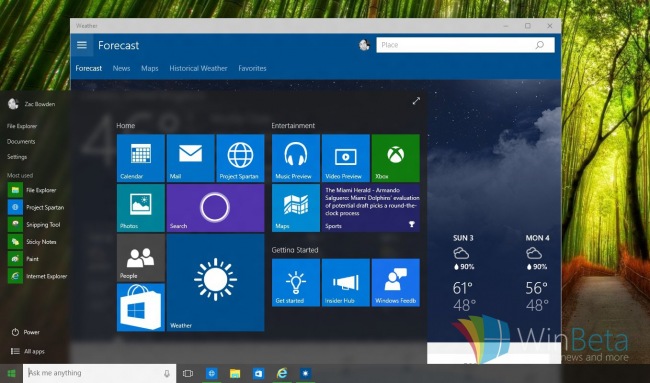 Меню Пуск и панель задач Windows 10 получат прозрачность в стиле Aero