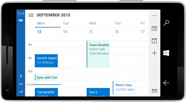 Скриншоты обновлённых версий Почты и Календаря для смартфонов с Windows 10