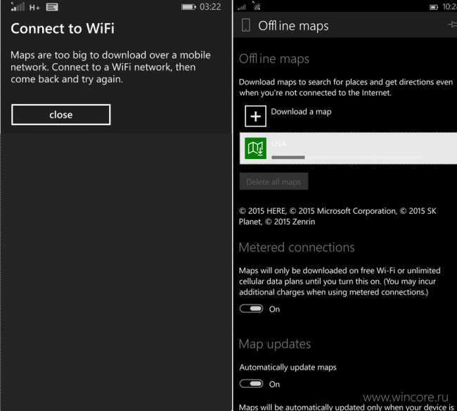 В Windows 10 Mobile карты можно будет скачивать и по мобильному соединению