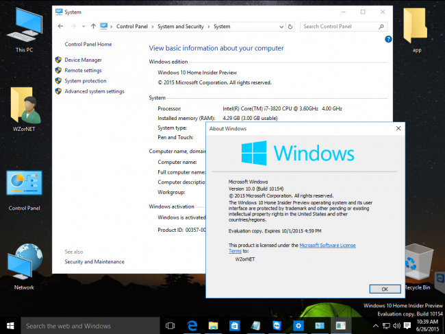    Windows 10 Insider Preview Build 10154