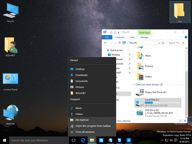    Windows 10 Insider Preview Build 10154