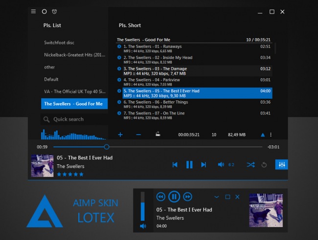 Lotex — минималистичный скин для AIMP3