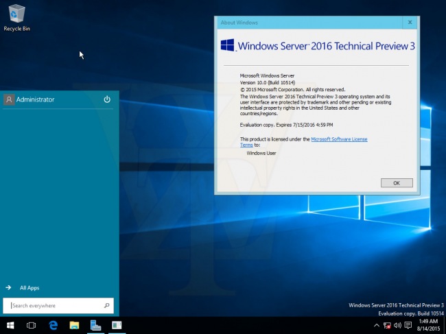    Windows Server 2016 Technical Preview 3 build 10514