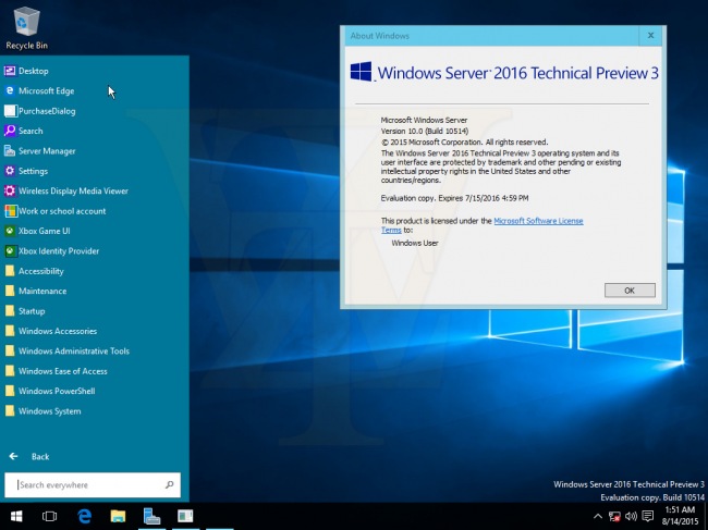    Windows Server 2016 Technical Preview 3 build 10514