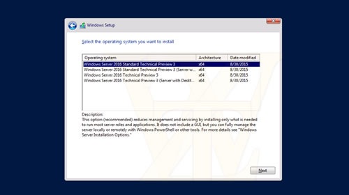      Windows Server 2016 Technical Preview 3 Build 10537