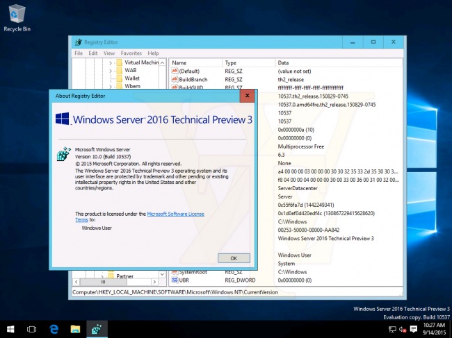      Windows Server 2016 Technical Preview 3 Build 10537