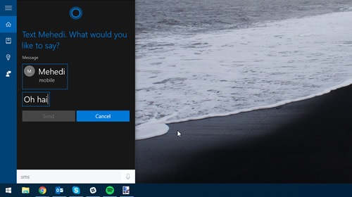 Cortana для ПК cможет отправлять SMS-сообщения