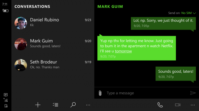 Приложение «Сообщения» для Windows 10 Mobile получило поддержку Skype