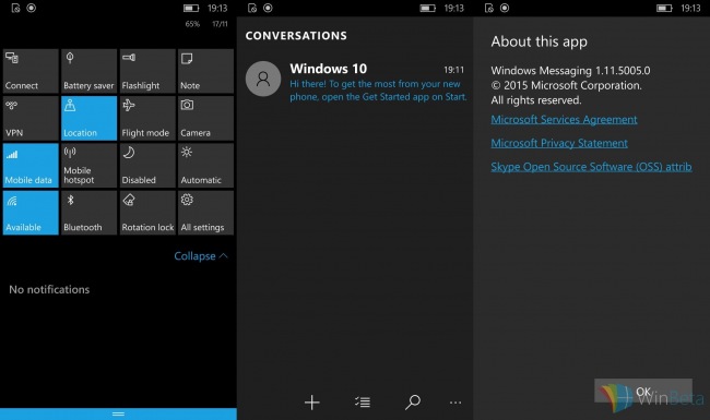 Скриншоты Windows 10 Mobile 10586.11