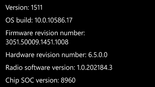 Microsoft   Windows 10 Mobile  10.0.10586.17