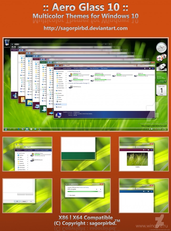 Aero Glass 10 — цветная тема с эффектом стекла