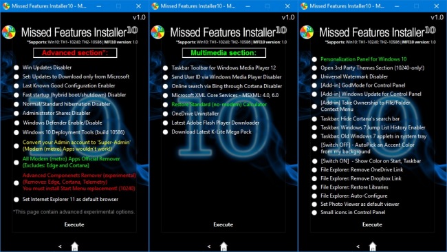 Missed Features Installer for 10       