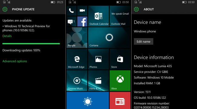 Microsoft  Windows 10 Mobile    10586.122