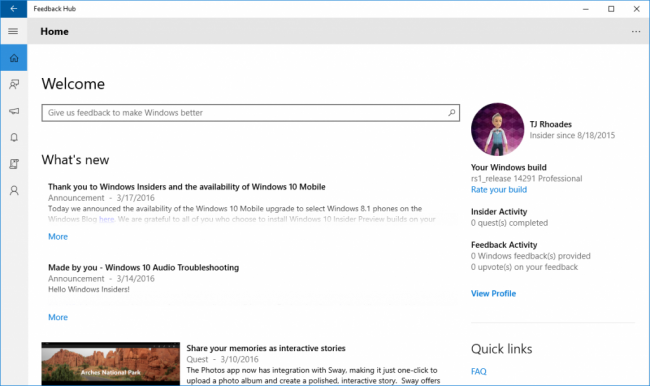 Для смартфонов и компьютеров выпущена Windows 10 Insider Preview 14291