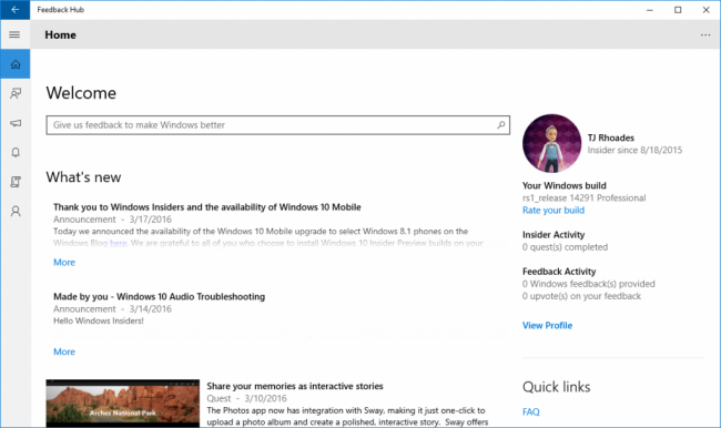      Windows 10 Insider Preview 14291