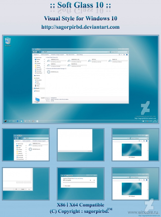 Soft Glass 10 — популярная тема в версии для Windows 10