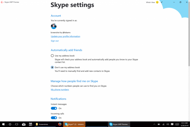 Скриншоты: новое универсальное приложение Skype
