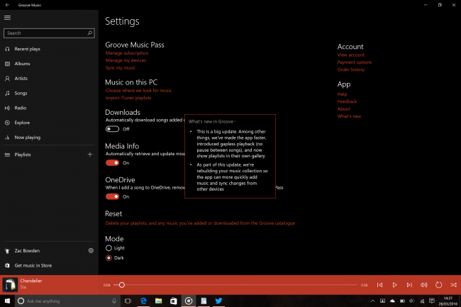 Redstone: улучшения для Музыки Groove и собственный аналог OS X Handoff