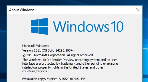 Для Windows 10 Insider Preview 14295 выпущено накопительное обновление
