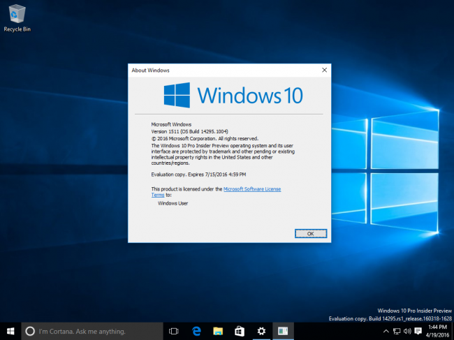  Windows 10 Insider Preview 14295   