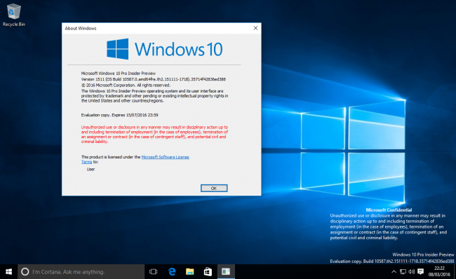 В сеть утекла Windows 10 с номером сборки 10587