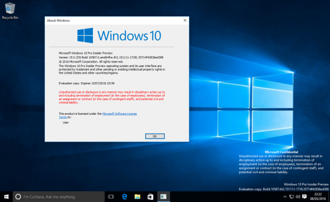    Windows 10    10587