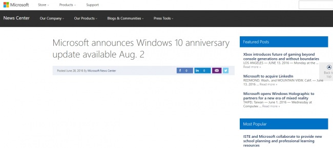 «Юбилейное обновление» для Windows 10 будет опубликовано 2 августа