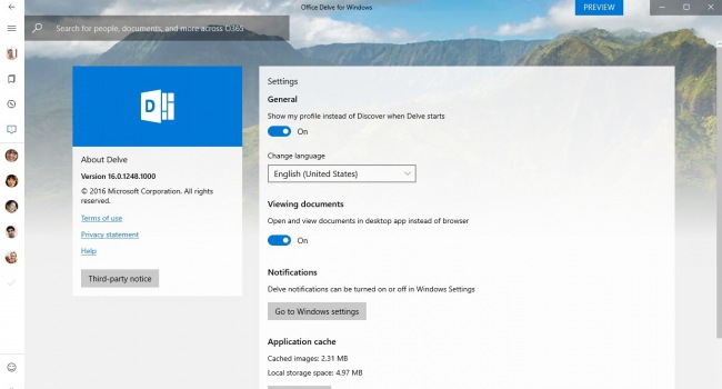Запущена предварительная версия приложения Office Delve для Windows 10