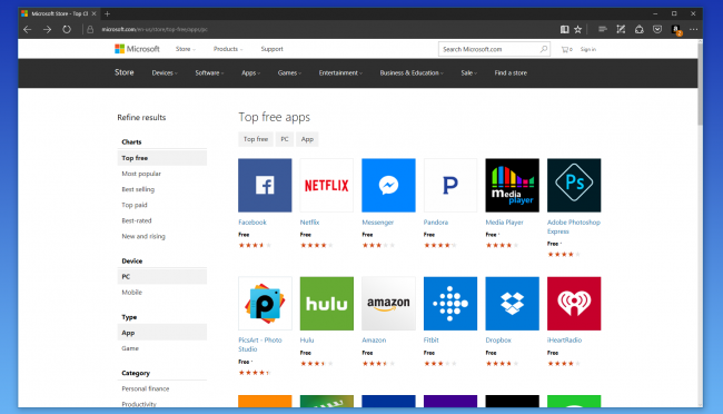 Microsoft готовит к обновлению веб-версию Магазина Windows