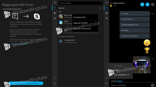 В новейших версиях Skype UWP уже имеется поддержка SMS