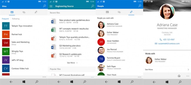 Для Windows 10 Mobile выпущены приложения Office Delve и SharePoint