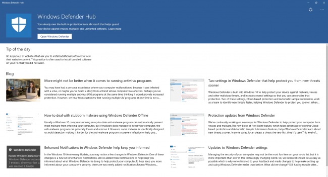   Windows   Windows Defender Hub