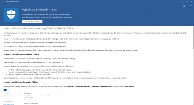   Windows   Windows Defender Hub