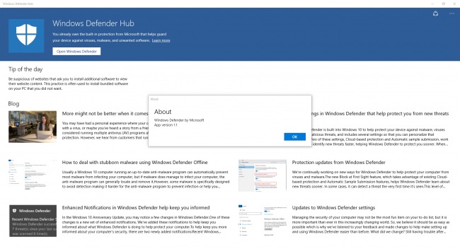   Windows   Windows Defender Hub