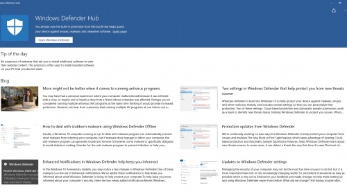   Windows   Windows Defender Hub