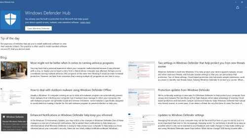   Windows   Windows Defender Hub