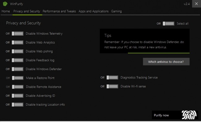 WinPurify     Windows 10