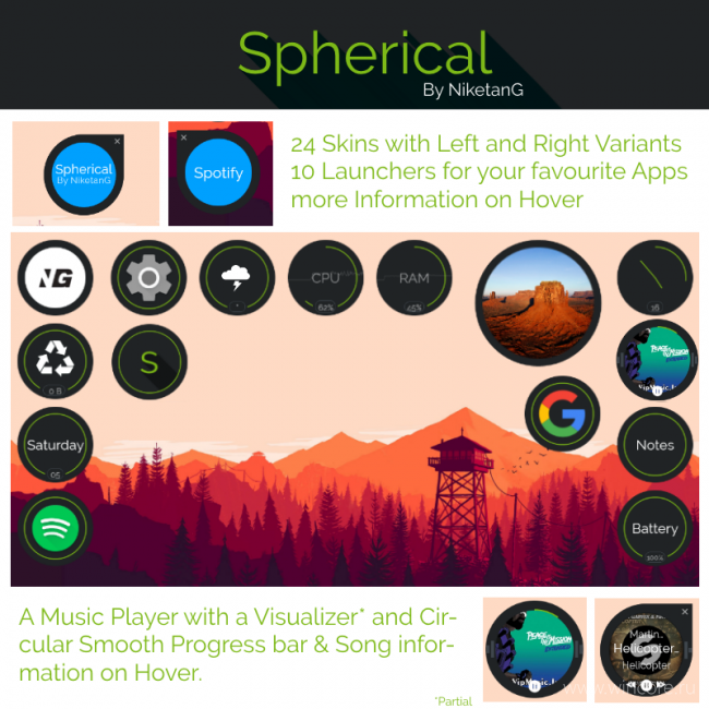 Spherical — набор симпатичных виджетов для Rainmeter