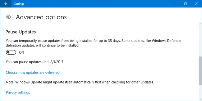 Пользователям Windows 10 Creators Update разрешат откладывать установку обновлений