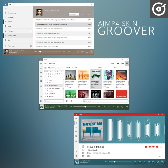 Groover — обложка для AIMP4 в стиле системного плеера
