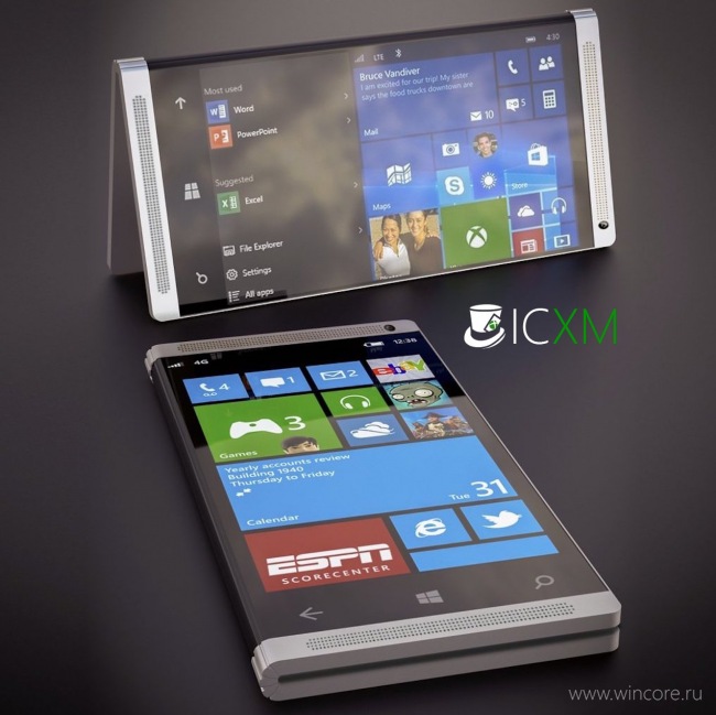Концепт: смартфон со складным экраном и Windows 10