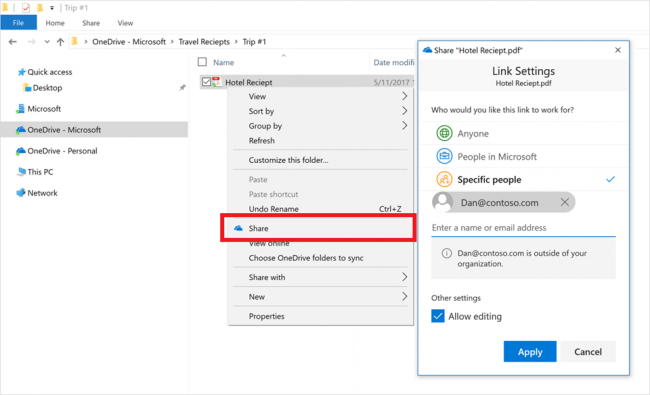 OneDrive для Windows получит новый интерфейс для обмена файлами