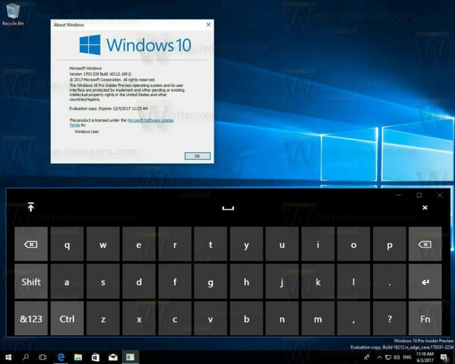 Скриншот ранней версии новой сенсорной клавиатуры для Windows 10